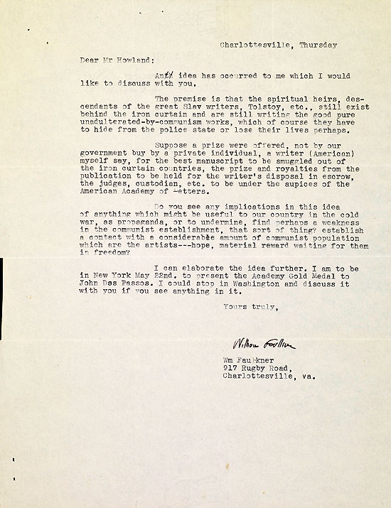 FAULKNER PAPERS LETTER