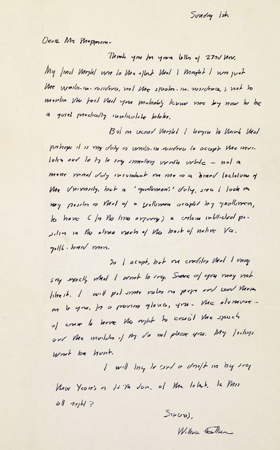 FAULKNER PAPERS LETTER